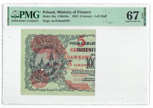 II RP, 5 groszy 1924 - lewa połówka - PMG 67 EPQ