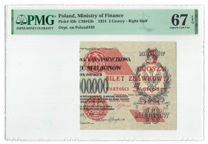 II RP, 5 groszy 1924 - prawa połówka - PMG 67 EPQ