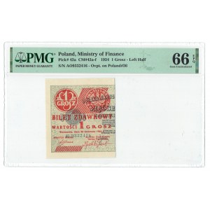 II RP, 1 Pfennig 1924 AO linke Hälfte - PMG 66 EPQ