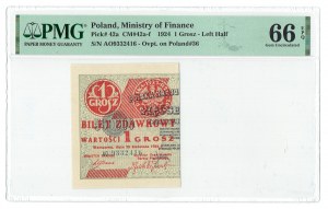 II RP, 1 grosz 1924 AO lewa połówka - PMG 66 EPQ