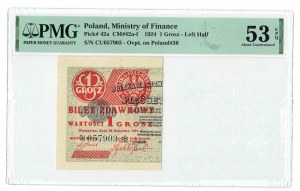 II RP, 1 centesimo 1924 CU metà sinistra - PMG 53 EPQ
