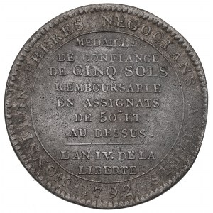 Francja, Medal (5 sols) Monneron Freres 1792 - stara kopia