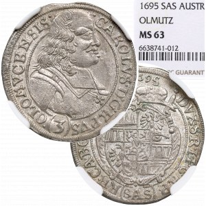 Czechy, Karol II Liechtenstein, 3 krajcary 1695 SAS, Kromieryż - NGC MS63
