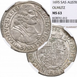Czechy, Karol II Liechtenstein, 3 krajcary 1695 SAS, Kromieryż - NGC MS63