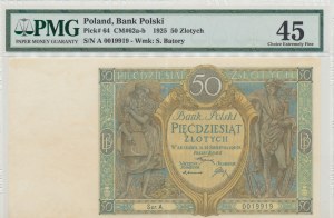 II RP, 50 złotych 1925 A - PMG 45 - najrzadsza pierwsza seria