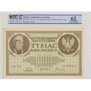II RP, 1000 marek polskich 1919 ZO - PCGS 62 - numeracja wąska