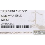 Finland under Russia, Postrevolutionary, 50 penniä 1917 S, Helsinki - NGC MS65