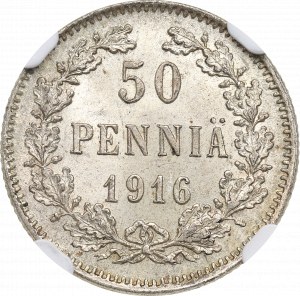 Occupazione russa della Finlandia, 50 centesimi 1916 - NGC MS66