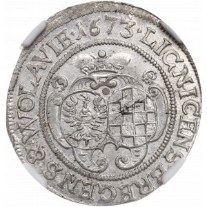 Slesia, Ducato di Legnicko-Brzesko-Volov, Ludwika (reggente), 6 krajcars 1673, Brzeg - NGC MS64