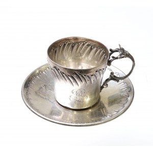 France, Art Nouveau coffee cup with saucer 2nd half of 19th century