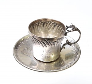 France, Art Nouveau coffee cup with saucer 2nd half of 19th century