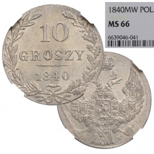 Partizione russa, Nicola I, 10 penny 1840 - NGC MS66