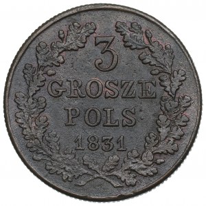 Rivolta di novembre, 3 penny 1831 - zampe d'aquila diritte
