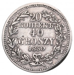 Russische Teilung, Nikolaus I., 20 Kopeken=40 Grosze 1850 MW