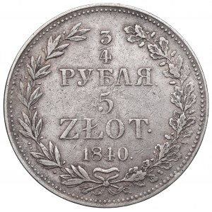 Rozdělení Ruska, Mikuláš I., 3/4 rublu=5 zlotých 1840 MW, Varšava