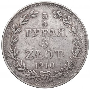 Partition de la Russie, Nicolas Ier, 3/4 rouble=5 zloty 1840 MW, Varsovie