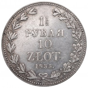 Ruské delenie, Mikuláš I., 1-1/2 rubľa=10 zlatých 1835 MW, Varšava - vzácne