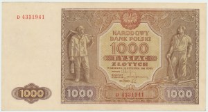 République populaire de Pologne, 1000 zloty 1946 D