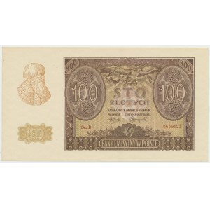 GG, 100 zlotých 1940 B - Zväz ozbrojeného boja (ZWZ), dobový falzifikát