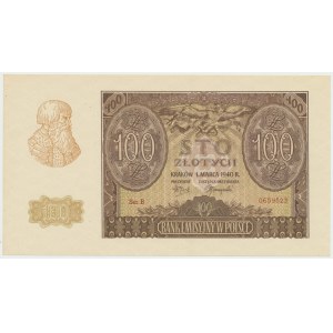 GG, 100 zloty 1940 B - Union de la lutte armée (ZWZ) période falsifiée