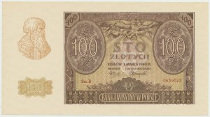 GG, 100 zloty 1940 B - Union de la lutte armée (ZWZ) période falsifiée