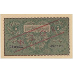 II RP, 5 marques polonaises 1919 II SÉRIE CX - MODÈLE
