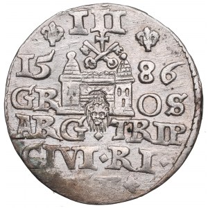 Stefan Batory, Trojak 1586, Ryga - duża głowa
