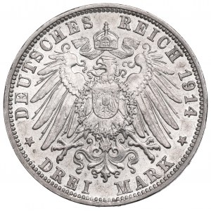 Allemagne, Bavière, Louis III, 3 marques 1914 D, Munich