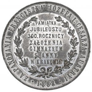 Polonia, medaglia 300° anniversario della fondazione del ginnasio di Sant'Anna a Cracovia, 1888