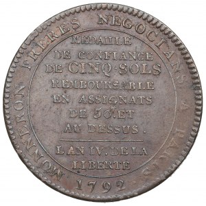 France, Medal (5 sols) Monneron Freres 1792