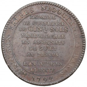 France, Médaille (5 sols) Monneron Frères 1792