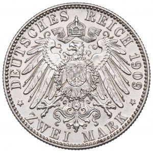 Allemagne, Saxe, 2 marks 1909 - 500e anniversaire du spécimen de l'Université de Leipzig