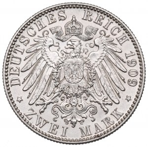 Allemagne, Saxe, 2 marks 1909 - 500e anniversaire du spécimen de l'Université de Leipzig