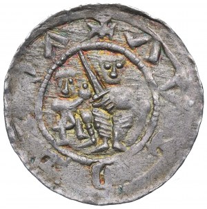 Ladislao II l'Esiliato, Denario senza data Kraków - Lotta con un leone