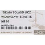 People's Republic of Poland, 100 gold 1986 Lokietek - NGC MS65
