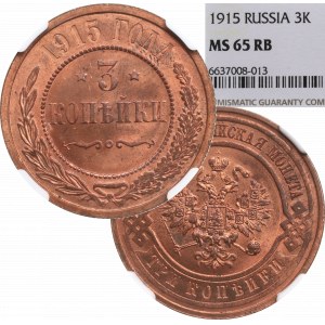 Russia, Nicola II, 3 copechi 1915 - NGC MS65 RB