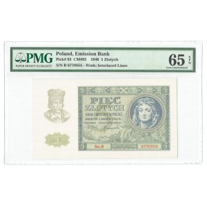 GG, 5 złotych 1940 B - PMG 65 EPQ