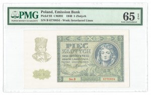 GG, 5 złotych 1940 B - PMG 65 EPQ