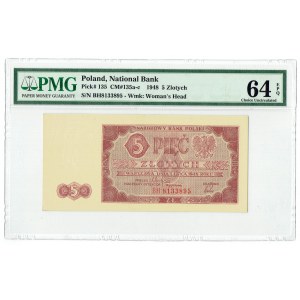 PRL, 5 złotych 1948 BH - PMG 64 EPQ