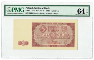 PRL, 5 złotych 1948 BH - PMG 64 EPQ