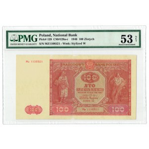 PRL, 100 zloty 1946 Mz - rare série de remplacement PMG 53