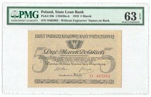 II RP, 5 Polish marks 1919 O - PMG 63 EPQ