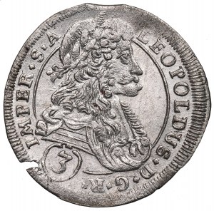 Bohemia under Habsburgs, Leopold, 3 kreuzer 1697, Kutna Hora