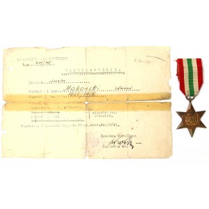 PSZnZ, The Italy Star with a certificate from the 6th Lviv Infantry Brigade