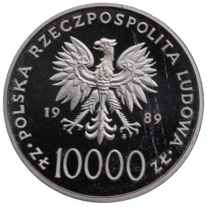 Volksrepublik Polen, 10.000 Zloty 1989 - Johannes Paul II. auf dem Raster