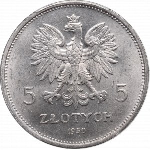 II Republic of Poland, 5 zloty 1930 November Uprising - hybrid obverse of high relief die PCGS MS64