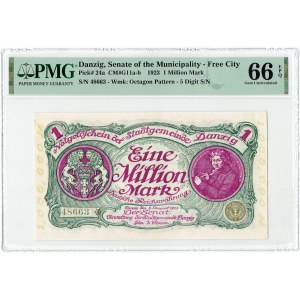 Gdaňsk, 1 milion marek 1923 pětimístné číslování PMG 66 EPQ