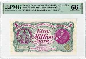 Gdansk, 1 million de marks 1923, numérotation à 5 chiffres PMG 66 EPQ