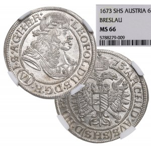 Schlesien unter habsburgischer Herrschaft, Leopold I., 6 Krajcars 1673, Wrocław - NGC MS66