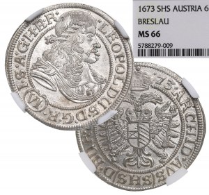 Śląsk pod panowaniem Habsburgów, Leopold I, 6 krajcarów 1673, Wrocław - NGC MS66